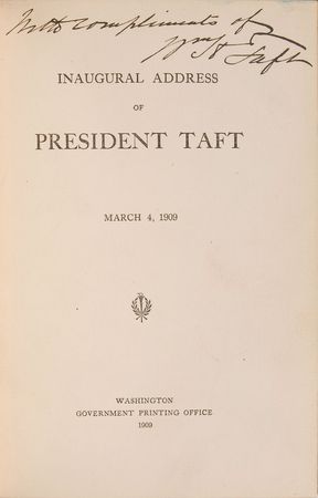 Lot #99 William H. Taft: Inscribed official printing of the inaugural address with Taft's personal bookplate - Image 1
