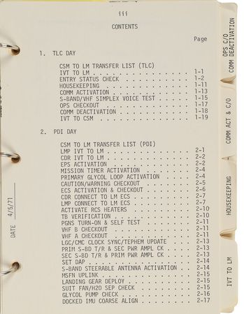 Lot #35 Dave Scott's Apollo 15 Lunar Surface-Flown LM Activation Checklist: Rare 