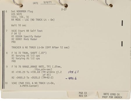 Lot #35 Dave Scott's Apollo 15 Lunar Surface-Flown LM Activation Checklist: Rare 
