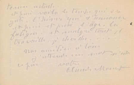 Lot #396 Claude Monet: Monet yearns for peace in World War I: 