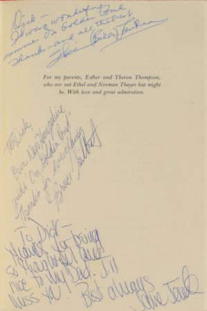 Lot #599 On Golden Pond: Cast-Signed Book: Cast-signed first edition of On Golden Pond, inscribed to Fonda's chauffeur - Image 2