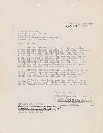 Lot #577 Judy Garland: Ultra-early 1935 MGM document signed by 