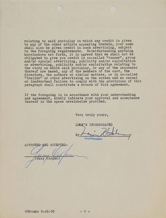 Lot #641 Gary Cooper Signed Document - Image 2