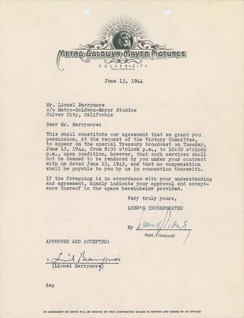 Lot #621 The Barrymores Signed Documents - Image 3