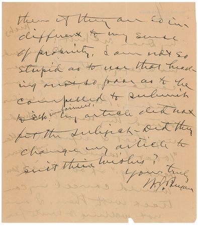 Lot #251 William Jennings Bryan Handwritten Letter Signed - Image 2