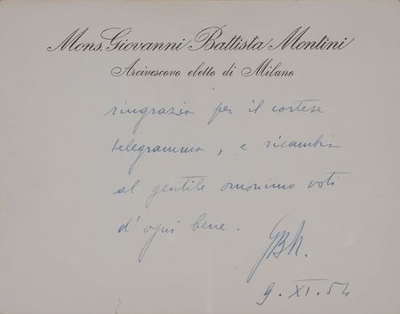 Lot #182 Pope Paul VI Signed Note - Image 1