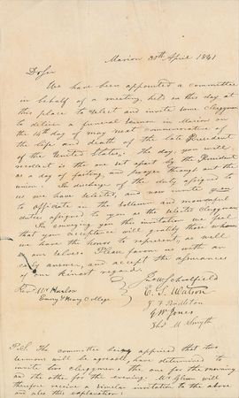 Lot #66 William Henry Harrison: Funeral plans for the short-lived president - Image 1