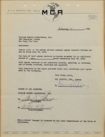 Lot #591 Marilyn Monroe: One-year extension for Marilyn Monroe Productions - Image 2