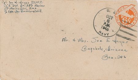 Lot #317 Iwo Jima: Ira Hayes: Rare handwritten letter from an Iwo Jima flag-raiser, reaffirming his faith to his family?