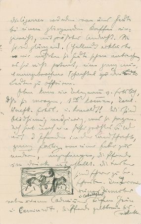 Lot #395 Franz Marc: Rare letter featuring a sketch of 'Grazing Horses IV (The Red Horses)' - Image 3