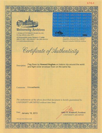 Lot #347 Howard Hughes: Exceptionally desirable flown postal cover and flag from Hughes’s around-the-world flight - Image 4