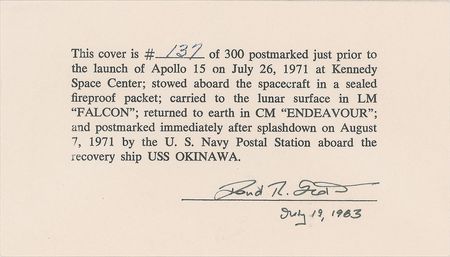 Lot #358 Apollo 15: Flown Apollo 15 postal cover, carried to the lunar surface - Image 3