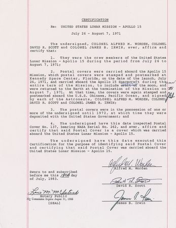 Lot #358 Apollo 15: Flown Apollo 15 postal cover, carried to the lunar surface - Image 2