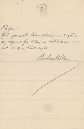 Lot #103 Woodrow Wilson: Rare handwritten draft by President Wilson?