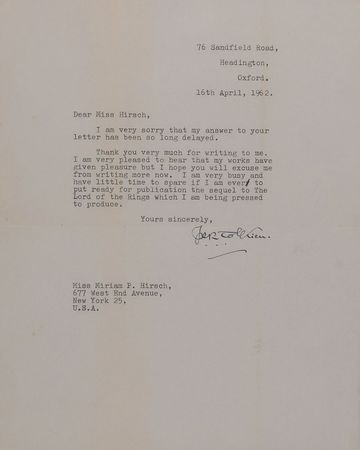 Lot #441 J. R. R. Tolkien: Tolkien prepares 