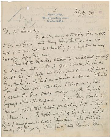 Lot #455 John Galsworthy: Galsworthy seeks to fund 'Hassan'—