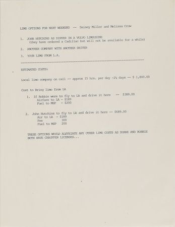 Lot #6196  Prince Graffiti Bridge: Madonna 'Daisey Miller' Itinerary Archive - Image 1
