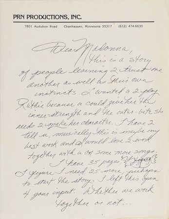 Lot #6195  Graffiti Bridge First Draft and Prince Handwritten Note for Forwarding To Madonna - Image 2