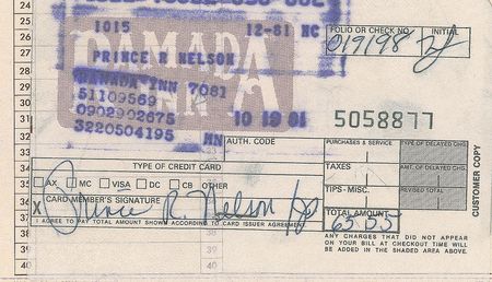 Lot #6012  Prince Carbon Copy Hotel Receipt - Image 2