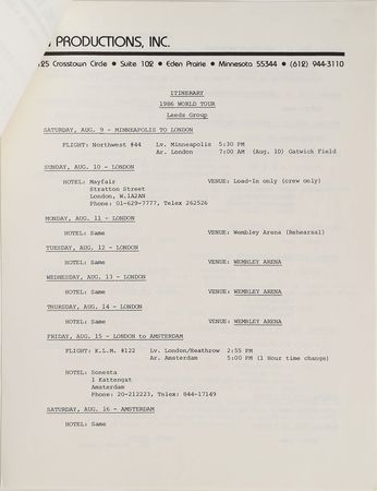 Lot #6097  Prince 1986 Parade Tour Itinerary and Memo - Image 3