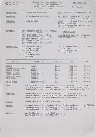 Lot #6121  Prince Under the Cherry Moon Call Sheet - Image 1