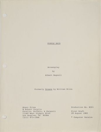 Lot #6020  Prince 1983 Purple Rain Original Screenplay and Crew List - Image 3