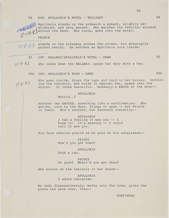 Lot #6020  Prince 1983 Purple Rain Original Screenplay and Crew List - Image 7