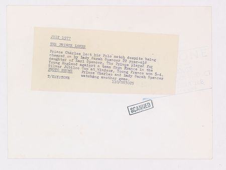 Lot #5030  Prince Charles and Sarah Spencer Original Vintage 1977 Photograph - Image 2