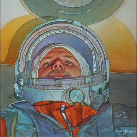 Lot #9211 Mark Schuler Original 'First Man in Space' Painting - Image 1