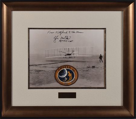 Lot #9172 Edgar Mitchell's Apollo 14 Flown Patch and Signed Display - Image 1