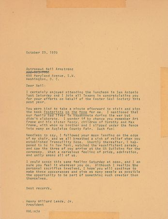 Lot #9076 Neil Armstrong 1970 Typed Letter Signed - Image 2