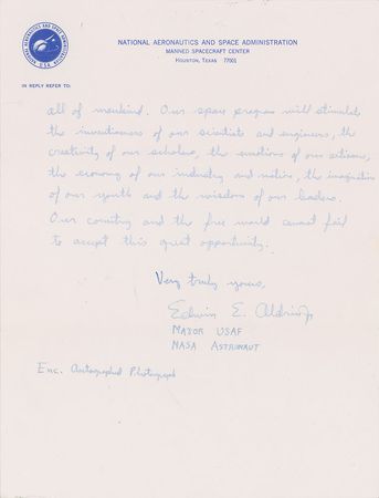 Lot #9036 Buzz Aldrin 1964 Handwritten Letter and Signed Photograph - Image 2