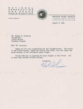 Lot #9020 Gus Grissom 1961 Typed Letter Signed