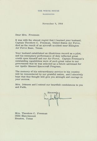 Lot #9043 Theodore C. Freeman: Signed Letter of Condolence from Lyndon B. Johnson - Image 1