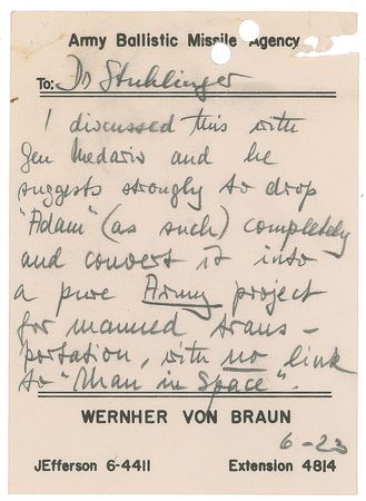 Lot #9004 Wenher von Braun 1958 Handwritten Note - Image 1