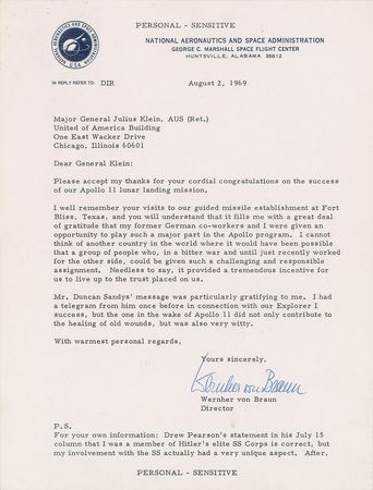 Lot #9075 Apollo 11: Wernher von Braun 1969 Typed Letter Signed - Image 1