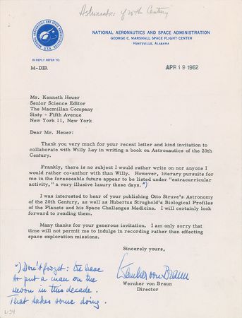 Lot #9006 Wernher von Braun 1962 Typed Letter Signed - Image 1