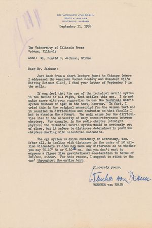 Lot #9002 Wernher von Braun 1952 Typed Letter