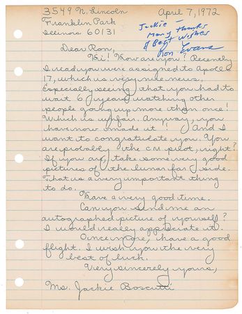 Lot #9136 Ron Evans Pair of Signed Photographs and Note - Image 3