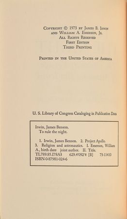 Lot #9114 Jim Irwin Signed 'To Rule the Night' Book - Image 3