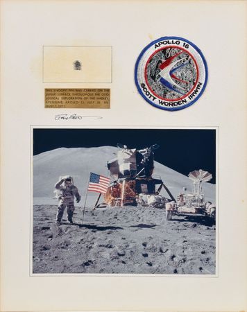 Lot #9176 Dave Scott's Apollo 15 Lunar Surface-Flown Snoopy Pin Signed Display - Image 1