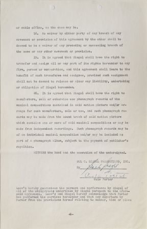 Lot #704 Cole Porter: Porter's contract for the 1957 musical comedy Les Girls - Image 1