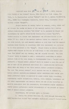 Lot #704 Cole Porter: Porter's contract for the 1957 musical comedy Les Girls - Image 2