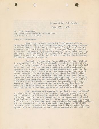 Lot #744 John Barrymore Signed Document - Image 1