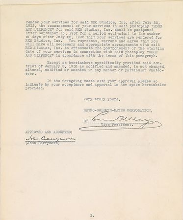 Lot #744 John Barrymore Signed Document - Image 2