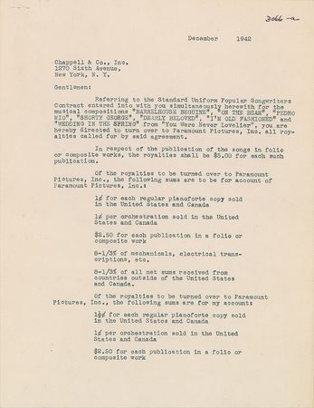 Lot #697 Johnny Mercer Signed Document - Image 1