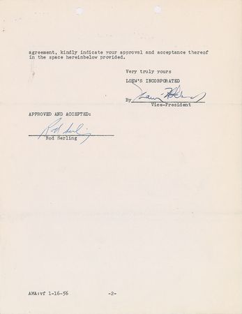 Lot #825 Rod Serling Signed Document - Image 2