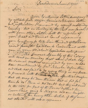 Lot #257 Stephen Hopkins: Scarce handwritten letter from Hopkins as the new Rhode Island governor - Image 1