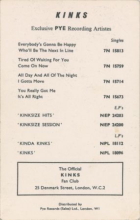 Lot #691 The Kinks Promo Card - Image 2