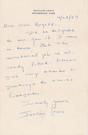 Lot #525 Sinclair Lewis - Image 1